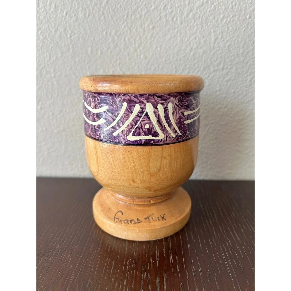 Vintage Hand Crafted Rustic Folk Artsy Wooden Mortar & Pestle From Grand Turk